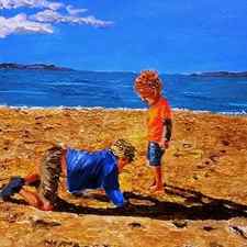 Children gather pebbles and scatter them again. They do not seek for hidden treasures by Eli Gross