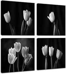 Tulips Pictures Wall Decor Black and White Tulips Flower Painting Prints 4 Panels Flowers Canvas Wall Decor Framed Modern . 