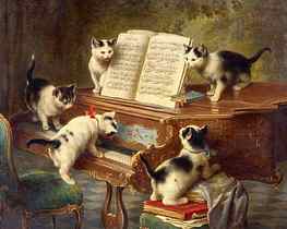 Kittens & Piano, cats, cute, paintings, kittens, love four seasons, piano, animals, draw and paint, lovely HD wallpaper