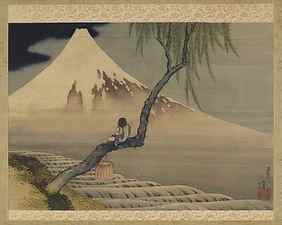 Boy viewing Mount Fuji, 1839 (ink and colour on silk)
