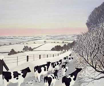 Wall Art - Painting - Friesians in Winter by Maggie Rowe