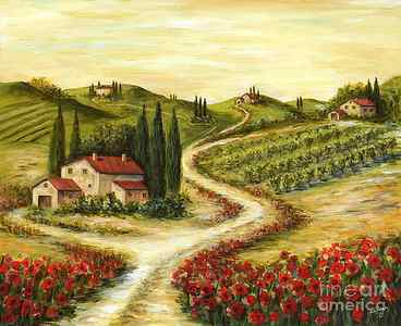 Wall Art - Painting - Tuscan road With Poppies by Marilyn Dunlap