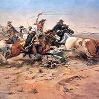 Cowboys roping a steer by Charles Marion Russell