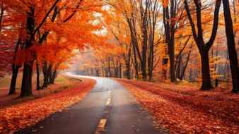 Autumn landscape with road in the forest fall season concept