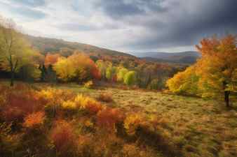 Autumn landscape with colorful forest and cloudy sky carpathian ukraine