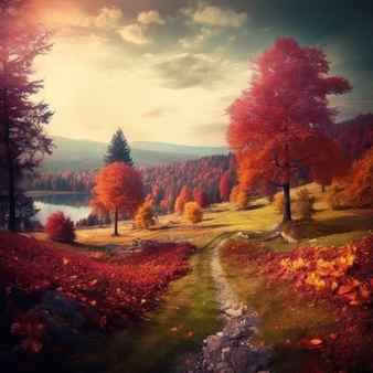 A stunning and vibrant autumn landscape with colorful trees and foliage