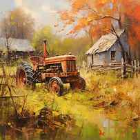 Splendor of the Past - Red Tractor Art by Lourry Legarde