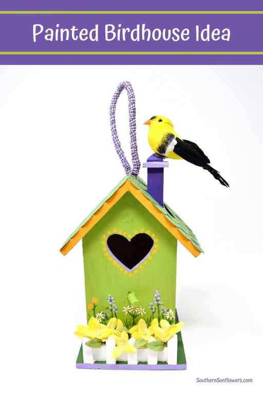 pinterest graphic for painted birdhouse spring craft 