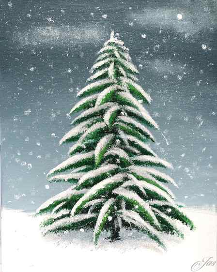Canvas Print A Pine Tree Covered in Snow - Landscape Painting
