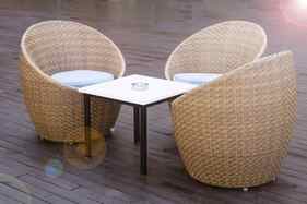 Outdoor furniture on wood resort terrace