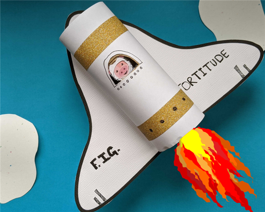 Paper rocket ship with fire
