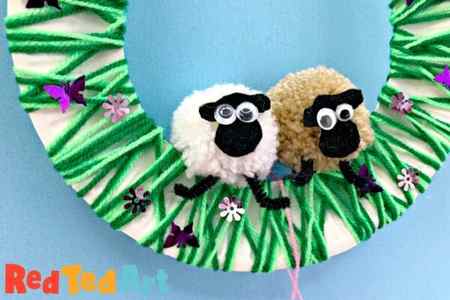 Adorable pom pom sheep on a wreath