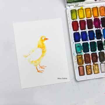 Watercolor pan with watercolor chick