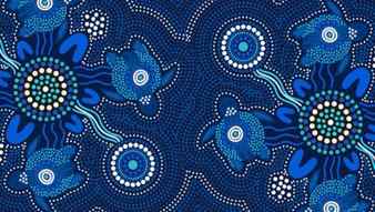Aboriginal dot blue painting with turtle