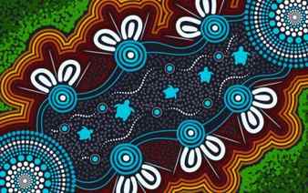 Turtles in the river aboriginal dot art background