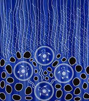Blue aboriginal style of art with turtle