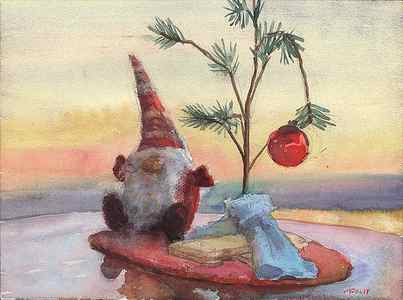 Wall Art - Painting - Gnome with Christmas Tree by Walter Lynn Mosley