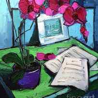 ORCHID AND PIANO SHEETS by Mona Edulesco