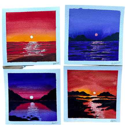 I loved painting these watercolor sunsets
