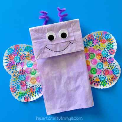 Spring crafts for toddlers - paper bag butterflies