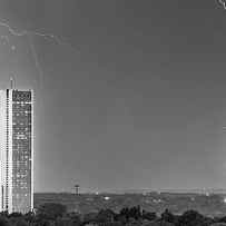 CityPlex Towers Storm - Tulsa Oklahoma Monochrome Panorama by Gregory Ballos