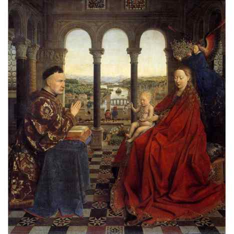 In Van Eyck's Madonna of Chancellor Rolin, the window and the flat picture plane create an illusion of a real scene (Credit: Getty Images)