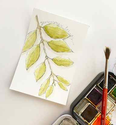 Watercolor leaf sketch for nature art book