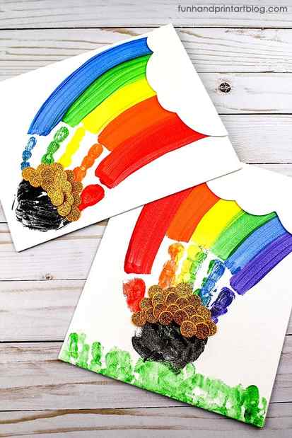 How To Make a Rainbow Handprint Painting On Canvas for St Patrick
