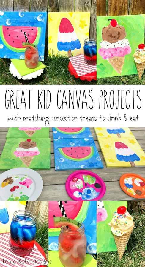 Three Summertime Kid Painting Canvases with Sweet Concoctions