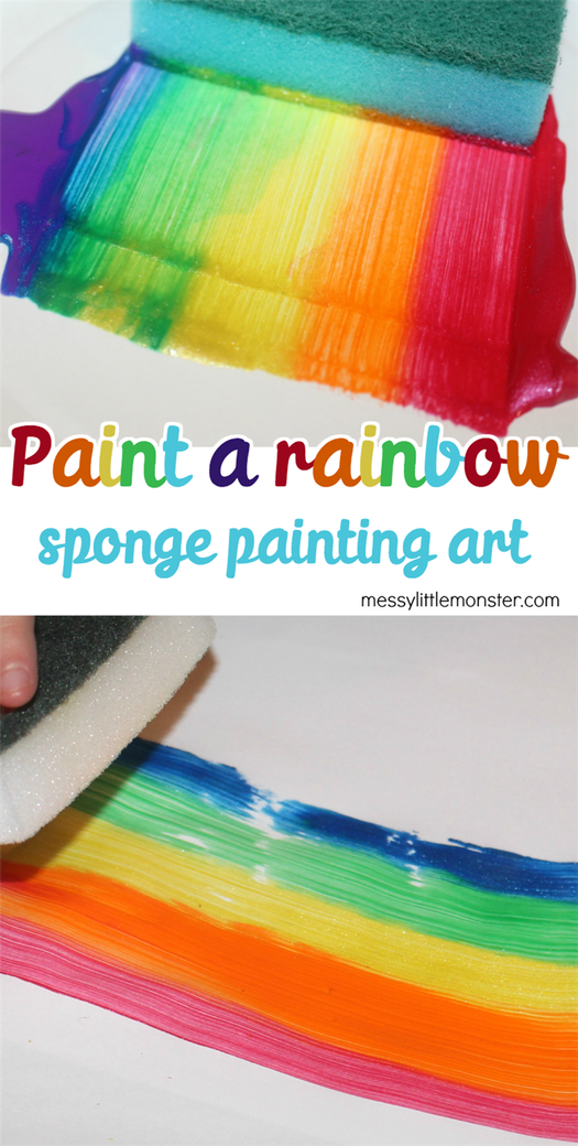Paint a rainbow sponge painting art. A fun rainbow activity for toddlers and preschoolers.