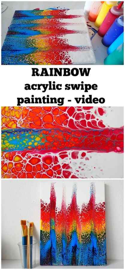 Video tutorial. How to make a rainbow swipe painting with acrylic paints and create cells in your painting. Video tutorial and demonstration. Acrylic pouring or fluid acrylics
