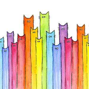 Wall Art - Painting - Cat Rainbow Watercolor Pattern by Olga Shvartsur