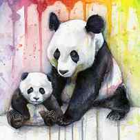 Panda Watercolor Mom and Baby by Olga Shvartsur