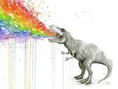 Wall Art - Painting - T-Rex Tastes the Rainbow by Olga Shvartsur