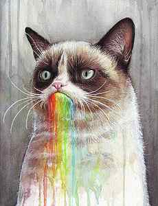 Wall Art - Painting - Grumpy Cat Tastes the Rainbow by Olga Shvartsur