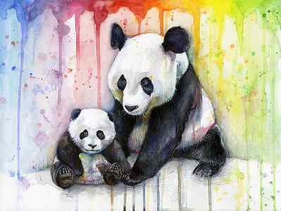 Wall Art - Painting - Panda Watercolor Mom and Baby by Olga Shvartsur