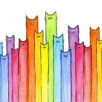 Cat Rainbow Watercolor Pattern by Olga Shvartsur