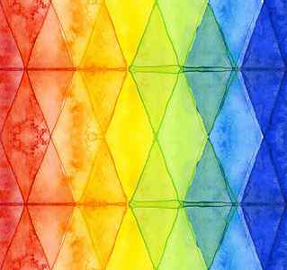 Wall Art - Painting - Watercolor Rainbow Pattern Geometric Shapes Triangles by Olga Shvartsur
