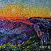 McAfee Knob Appalachian trail sunrise - textured impressionism oil painting Mona Edulesco by Mona Edulesco
