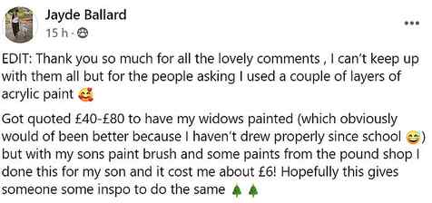 Jayde revealed she bought her paint at a pound shop and used her son
