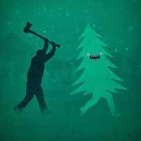 Funny Cartoon Christmas tree is chased by Lumberjack Run Forrest Run by Philipp Rietz