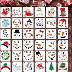 JULMELON 36pcs Christmas Snowman Face Stencils for Painting Reusable Plastic Drawing Template for DIY Craft Drawing Sprayi. 