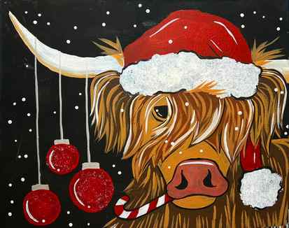 11.03.23 Friday-Holiday Highland Cow Canvas Painting P03106