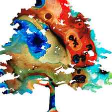 All Seasons Tree 3 - Colorful Landscape Print by Sharon Cummings