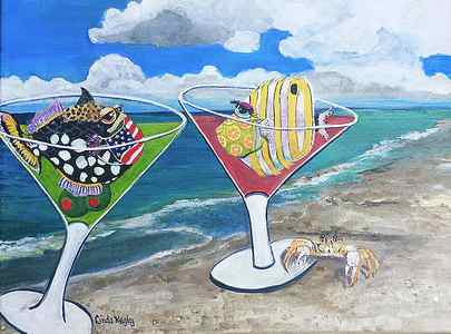Wall Art - Painting - Quarantini Beach Day by Linda Kegley