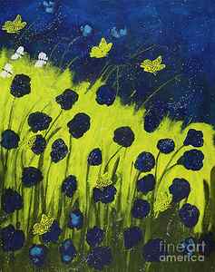 Wall Art - Painting - Poppies and Butterflies in the Meadow by Catalina Walker