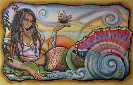 Wall Art - Painting - Mermaid listens to wild Butterfly Tales of Intrigue by Shantelle Knight