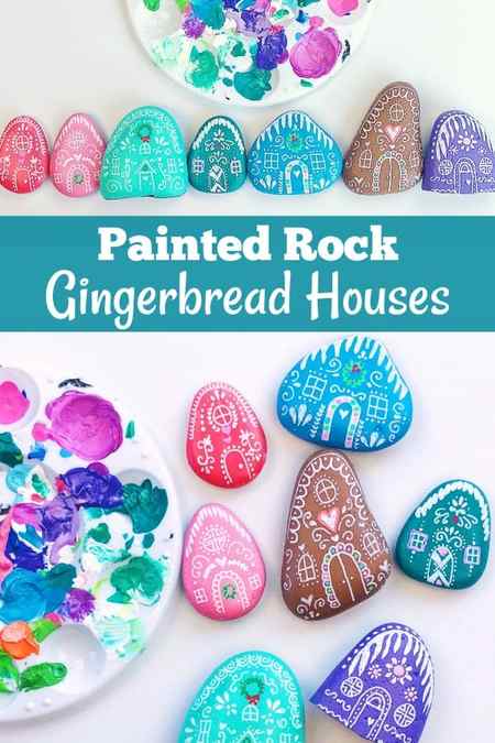 Painted Rock Gingerbread Houses