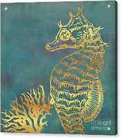 Deep Sea Life V Golden Seahorse, ocean texture by Tina Lavoie