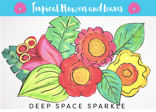 How to draw & paint large-scale tropical flowers and leaves from Deep Space Sparkle STEP 5